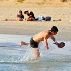 2008 - Playing Matkot at Dor Habonim Beach, Israel